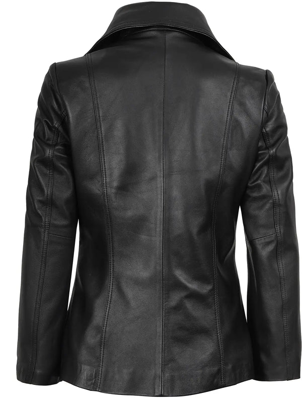 Marbella – Women’s Black Lambskin Leather Blazer | MLJ Edition - Image 5