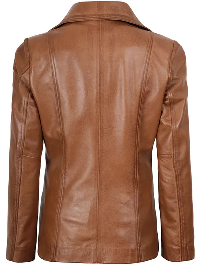 Marbella Women’s Tan Leather Blazer - Image 4