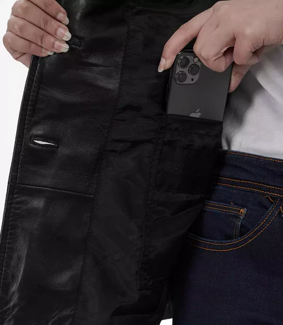 Evoria Women’s Black Three-Button Lambskin Leather Blazer - Image 6