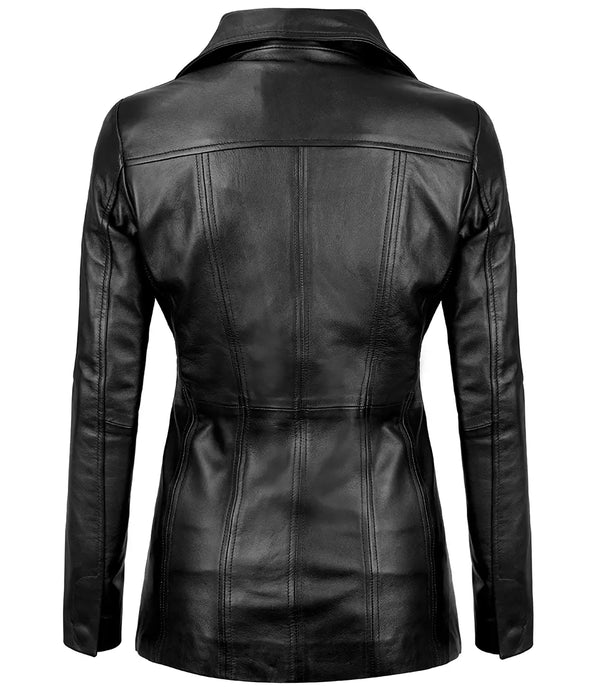 Evoria Women’s Black Three-Button Lambskin Leather Blazer - Image 7