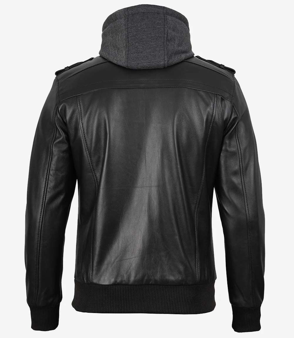 Ferrow Men’s Black Hooded Leather Jacket - Image 4