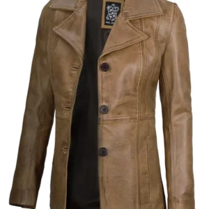 Evoria Women’s Camel Lambskin Leather Blazer