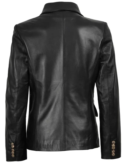 Livora Black Double-Breasted Leather Blazer – Women - Image 3