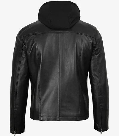 Jaxwell Black Hooded Leather Jacket – Men - Image 2