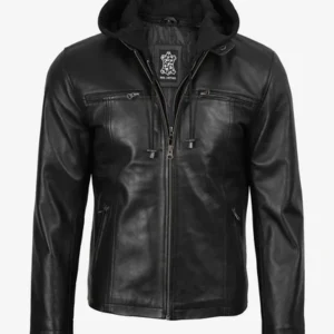 Jaxwell Black Hooded Leather Jacket – Men