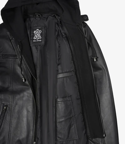 Jaxwell Black Hooded Leather Jacket – Men - Image 5