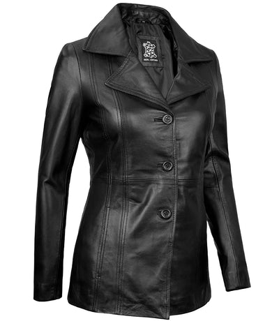 Evoria Women’s Black Three-Button Lambskin Leather Blazer - Image 4