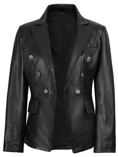 Livora Black Double-Breasted Leather Blazer – Women - Image 2
