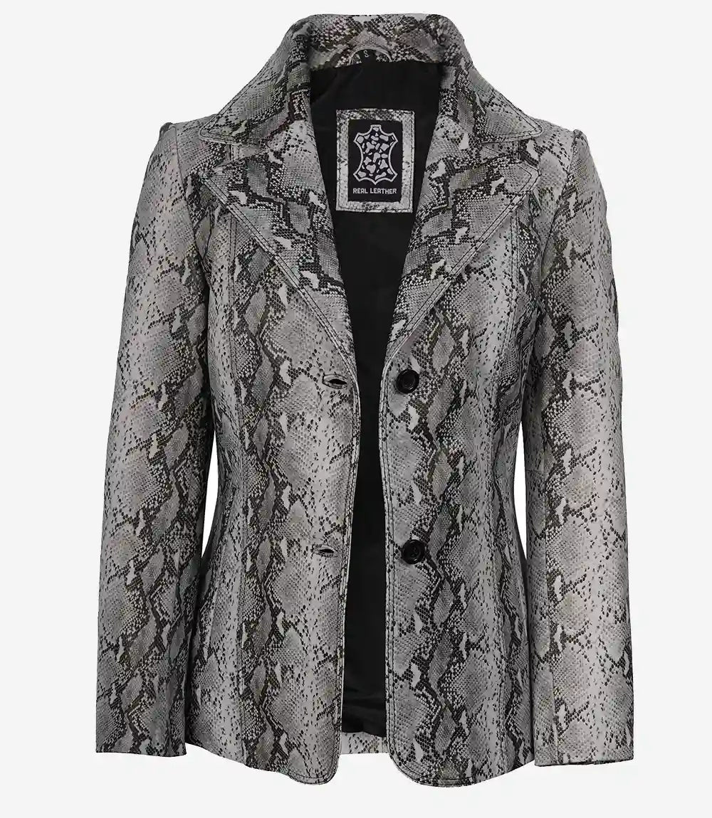 Artemis Snake-Print Leather Blazer – Women