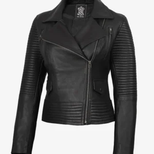 Eloria Women’s Black Leather Biker Jacket